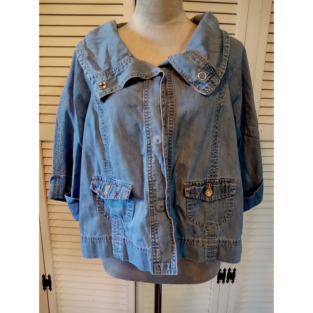 Jeanstar Jacket Shirt Cropped Medium 3/4 Sleeves Wide Versatile Collar Y2k Chic